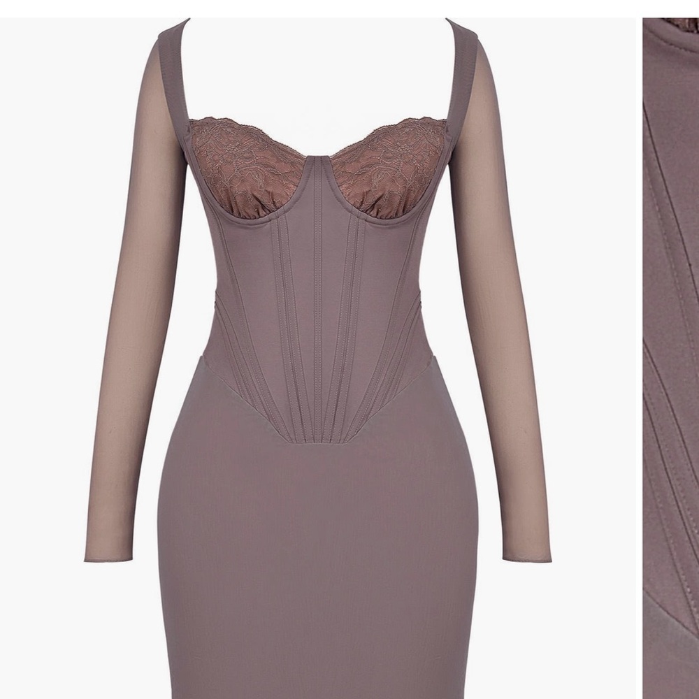 Elegant Long Sleeve Taupe Dress